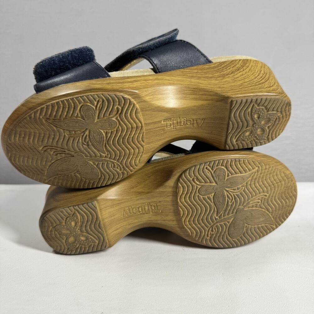 Alegria Linn Embroidered Leather Navy Wedge Sandal 38 Size 8 - 8.5 US LIN 622 N - Picture 4 of 6